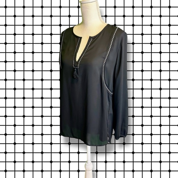 NWOT J. Crew Black & White Split Neck Tassel Trim Popover Tunic Size 6 - Picture 6 of 15